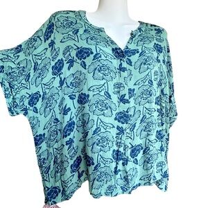Unique Short Shirt Blue Floral Short Sleve Lightweight oversized 1X